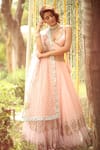 Shop_Rajiramniq_Pink Organza V Neck Embroidered Lehenga Set _at_Aza_Fashions