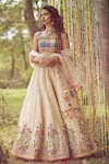 Shop_Rajiramniq_White Tissue Chanderi U Neck Lehenga Set _at_Aza_Fashions