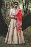 Shop_Rajiramniq_Gold Tissue Chanderi Round Blouse And Lehenga Set _Online_at_Aza_Fashions