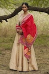 Buy_Rajiramniq_Gold Tissue Chanderi Round Blouse And Lehenga Set _at_Aza_Fashions