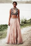 Rajiramniq_Pink Tissue Chanderi Round Bridal Lehenga Set _Online_at_Aza_Fashions