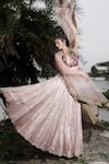 Buy_Rajiramniq_Pink Tissue Chanderi Round Bridal Lehenga Set _at_Aza_Fashions