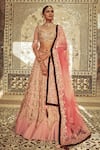 Buy_Archana Kochhar_Pink Net, Velvet, Georgette Gota And Thread Begum Embroidered Bridal Lehenga Set _at_Aza_Fashions
