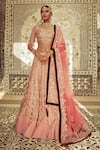 Shop_Archana Kochhar_Pink Net, Velvet, Georgette Gota And Thread Begum Embroidered Bridal Lehenga Set _at_Aza_Fashions