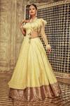 Shop_Archana Kochhar_Yellow Anarkali Lucknowi Lehenga Raw Silk Embroidered Sequins Ruffle And Set _at_Aza_Fashions