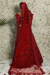 Shop_Archana Kochhar_Red Net Resham Hand Work V Neck Floral Embroidered Bridal Lehenga Set _at_Aza_Fashions