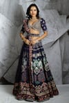 Buy Archana Kochhar Blue Blouse And Lehenga Raw Silk Dupatta Net Mirror Work, Floral Print Set at Aza Fashions Buy_Archana Kochhar_Blue Blouse And Lehenga Raw Silk Dupatta Net Mirror Work, Floral Print Set _at_Aza_Fashions