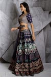 Archana Kochhar Blue Blouse And Lehenga Raw Silk Dupatta Net Mirror Work, Floral Print Set Online at Aza Fashions Archana Kochhar_Blue Blouse And Lehenga Raw Silk Dupatta Net Mirror Work, Floral Print Set _Online_at_Aza_Fashions