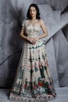Buy_Archana Kochhar_Ivory Blouse And Lehenga Raw Silk Dupatta Net Printed Bridal Set _at_Aza_Fashions