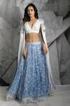 Archana Kochhar_Blue Blouse Lycra, Jacket Net, Lehenga Organza Kaftan Printed And Fringe Set _Online_at_Aza_Fashions
