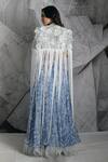Shop_Archana Kochhar_Blue Blouse Lycra, Jacket Net, Lehenga Organza Kaftan Printed And Fringe Set _at_Aza_Fashions