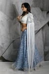 Buy_Archana Kochhar_Blue Blouse Lycra, Jacket Net, Lehenga Organza Kaftan Printed And Fringe Set _Online_at_Aza_Fashions