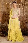 Buy_Archana Kochhar_Yellow Lehenga And Dupatta Georgette Embroidered Mirror Cutwork Ruffle Frill Set _at_Aza_Fashions