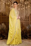 Archana Kochhar_Yellow Lehenga And Dupatta Georgette Embroidered Mirror Cutwork Ruffle Frill Set _Online_at_Aza_Fashions