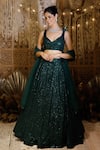 Buy_Archana Kochhar_Green Blouse Georgette Embroidered Sequin V Neck Lehenga Set _at_Aza_Fashions