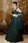 Archana Kochhar_Green Blouse Georgette Embroidered Sequin V Neck Lehenga Set _Online_at_Aza_Fashions