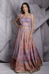 Buy_Archana Kochhar_Purple Lehenga And Blouse Raw Silk Printed Floral Sweetheart Neck Set _at_Aza_Fashions