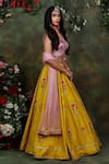 Archana Kochhar_Yellow Lehenga And Blouse Raw Silk Dupatta Net Embroidered Floral Motifs Set _Online_at_Aza_Fashions