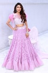 Buy_Archana Kochhar_Purple Net Feathers, Sali Crew Neck Rubesco Lucknowi Lehenga And Draped Blouse Set _at_Aza_Fashions