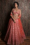 Buy_Archana Kochhar_Pink Raw Silk Chevron Embroidered Lehenga Set_at_Aza_Fashions