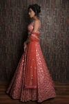 Archana Kochhar_Pink Raw Silk Chevron Embroidered Lehenga Set_Online_at_Aza_Fashions