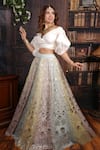 Buy_Archana Kochhar_Multi Color Blouse Taffeta Lehenga Organza Carousel And Puff Sleeve Set _at_Aza_Fashions