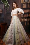 Archana Kochhar_Multi Color Blouse Taffeta Lehenga Organza Carousel And Puff Sleeve Set _Online_at_Aza_Fashions