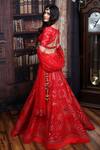 Shop_Archana Kochhar_Red Lehenga And Blouse Raw Silk Dupatta Net Embroidered Mirror Bridal Set _at_Aza_Fashions