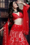 Archana Kochhar_Red Lehenga And Blouse Raw Silk Dupatta Net Embroidered Mirror Bridal Set _Online_at_Aza_Fashions