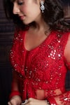 Archana Kochhar_Red Lehenga Raw Silk Jacket Net Mirror And Anchor Thread V Embroidered & Set _Online_at_Aza_Fashions