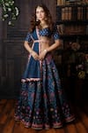 Buy_Archana Kochhar_Blue Lehenga And Blouse Raw Silk Dupatta Net Printed Floral Motifs Lagoon Set _at_Aza_Fashions