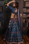 Shop_Archana Kochhar_Blue Lehenga And Blouse Raw Silk Dupatta Net Printed Floral Motifs Lagoon Set _at_Aza_Fashions