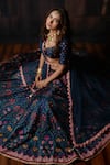 Buy_Archana Kochhar_Blue Lehenga And Blouse Raw Silk Dupatta Net Printed Floral Motifs Lagoon Set _Online_at_Aza_Fashions