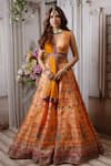 Buy_Archana Kochhar_Orange Lehenga And Blouse Raw Silk Dupatta Net Printed Floral Sunshine Set_at_Aza_Fashions