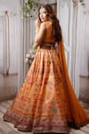 Shop_Archana Kochhar_Orange Lehenga And Blouse Raw Silk Dupatta Net Printed Floral Sunshine Set_at_Aza_Fashions