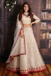 Buy_Archana Kochhar_White Lehenga Handwoven Brocade Blouse Raw Silk Dupatta Net Bridal Set _at_Aza_Fashions