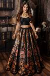 Buy_Archana Kochhar_Black Raw Silk Printed Floral Motifs Sweetheart Paradise Lehenga And Blouse Set _at_Aza_Fashions