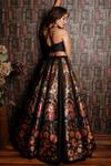 Shop_Archana Kochhar_Black Raw Silk Printed Floral Motifs Sweetheart Paradise Lehenga And Blouse Set _at_Aza_Fashions