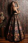 Archana Kochhar_Black Raw Silk Printed Floral Motifs Sweetheart Paradise Lehenga And Blouse Set _Online_at_Aza_Fashions