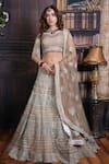 Buy_Archana Kochhar_Grey Lehenga And Dupatta Net Blouse Raw Silk Shimmer Embroidered Bridal Set _at_Aza_Fashions
