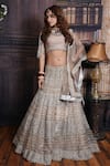 Archana Kochhar_Grey Lehenga And Dupatta Net Blouse Raw Silk Shimmer Embroidered Bridal Set _Online_at_Aza_Fashions