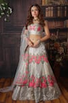 Buy_Archana Kochhar_Grey Lehenga And Blouse Raw Silk Dupatta Net Paeonia Embroidered Bridal Set _at_Aza_Fashions