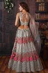 Shop_Archana Kochhar_Grey Lehenga And Blouse Raw Silk Dupatta Net Paeonia Embroidered Bridal Set _at_Aza_Fashions