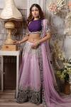 Buy_Archana Kochhar_Purple Lehenga And Blouse Raw Silk Dupatta Net Dori & Teasel Embroidered Set _at_Aza_Fashions