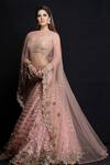 Buy_Archana Kochhar_Pink Raw Silk, Net Dori And Sequins Plunge V Neck Lahar Embroidered Lehenga _at_Aza_Fashions