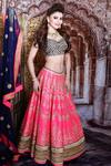 Buy_Archana Kochhar_Pink Raw Silk, Net Dori, Sequins V Neck Meena Embroidered Lehenga Set _at_Aza_Fashions