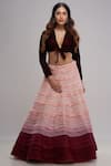 Buy_Archana Kochhar_Pink Organza And Velvet Plunge V Neck Textured Ombre Lehenga & Blouse Set _at_Aza_Fashions
