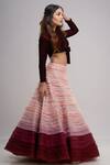 Shop_Archana Kochhar_Pink Organza And Velvet Plunge V Neck Textured Ombre Lehenga & Blouse Set _at_Aza_Fashions