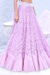 Archana Kochhar_Purple Net Feathers, Sali Crew Neck Rubesco Lucknowi Lehenga And Draped Blouse Set _at_Aza_Fashions