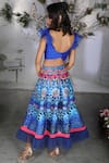 Shop_Archana Kochhar_Blue Net Printed Lotus Motifs Plunge V Neck And Ruffle Set _at_Aza_Fashions